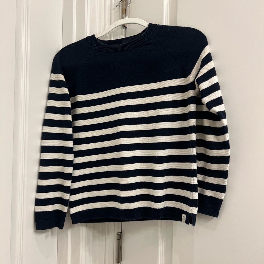 Zara boys Navy and White Striped Crewneck Sweater